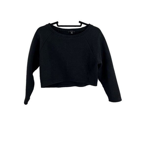Aritzia Talula Black Ribbed Cropped Long-Sleeved Top Womens Size M - Picture 1 of 8